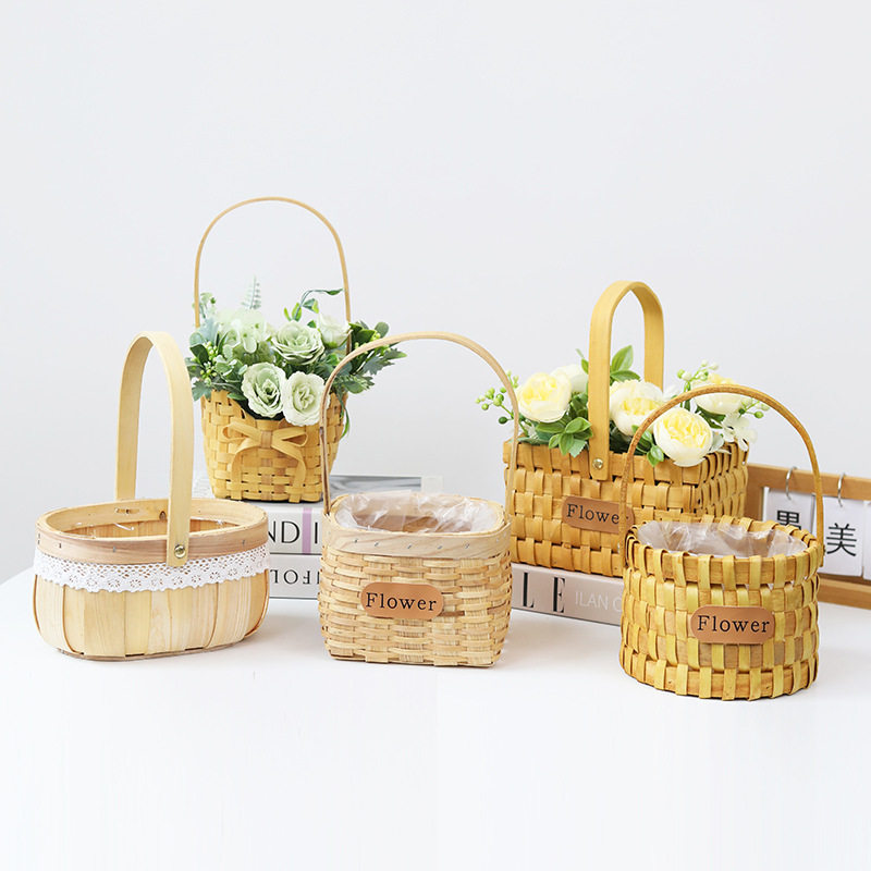 Carefully Selected Mini Wooden Flower Baskets for Children's Day and Women's Day, Flower Shop Arrangement Baskets, Woven Baskets, Storage Tote Baskets