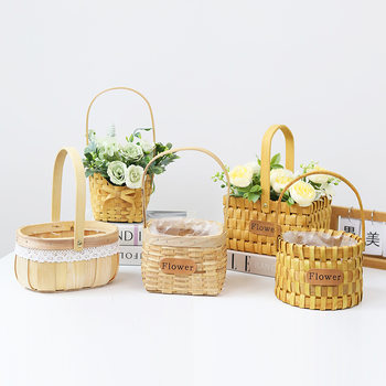 Carefully Selected Mini Wooden Flower Baskets for Children's Day and Women's Day, Flower Shop Arrangement Baskets, Woven Baskets, Storage Tote Baskets