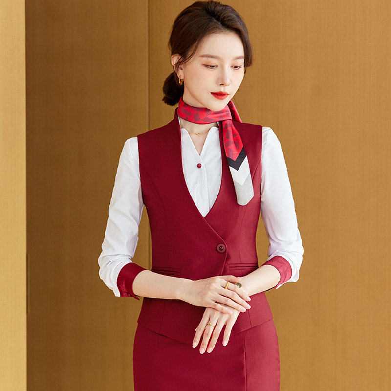 Bộ Vest Công Sở Nam Nữ Áo Ghile Quần Dài Công Nhân Lễ Tân Khách Sạn Màu Xám, Xanh Navy, Đỏ