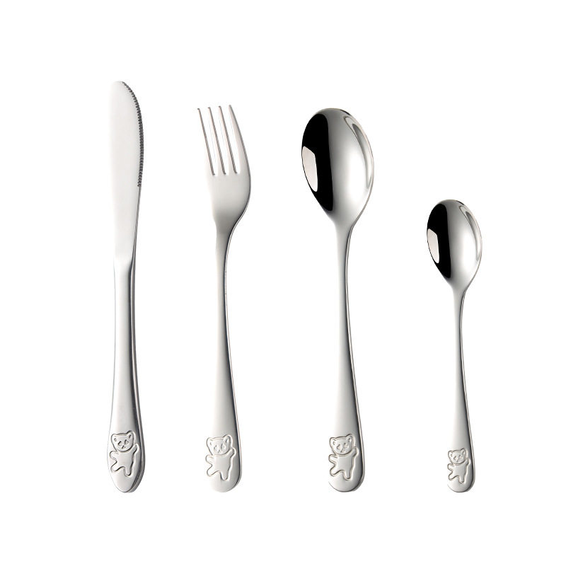 304 stainless steel tableware children's cartoon bear knife fork spoon tea spoon tableware 4-piece set kindergarten gift set