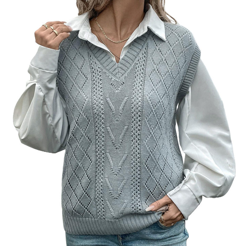 Knitted Sweater Vest Solid Color Cable Knit Design Comfortable Fit Autumn Fashion for Women Wholesale Available