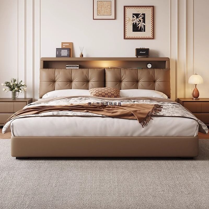 Multifunctional Bed Modern Minimalist Master Bedroom 1.8 Soft Bag Bed Atmospheric Italian Bedside Storage Drawer Wedding Bed