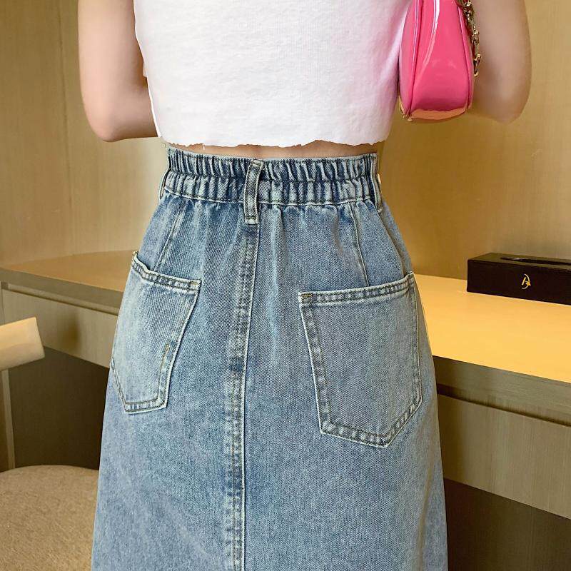 High Waisted A Line Denim Skirt Vintage Style Slim Fit Mid Length Summer Fashion Wholesale Available