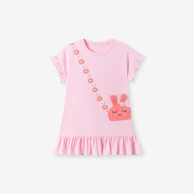 Girls' Dress, Summer Short-sleeve Kids' Dress, Cute Cartoon Baby Dress