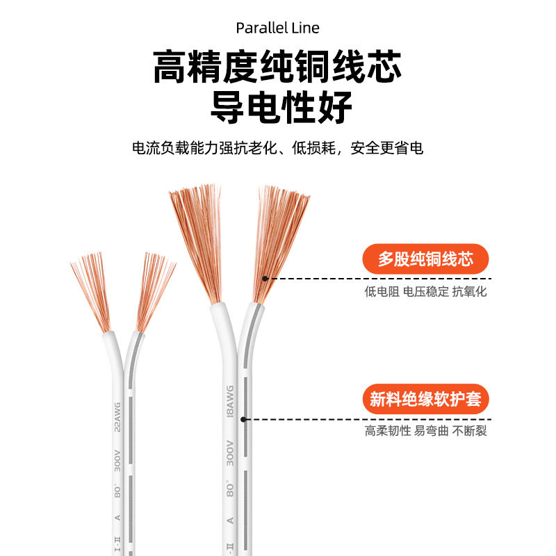 2468 white black slub wire 18 20 22 24 26 28AWG cabinet light led two-core electronic double parallel wire