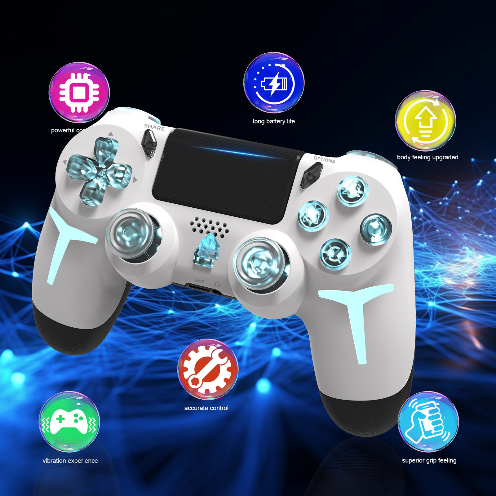 Factory PS4 wireless bluetooth gamepad with RGB light dual vibration six-axis PC computer steam gamepad