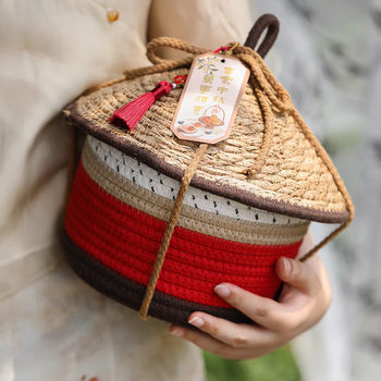 Mooncake Gift Box Mid-Autumn Festival Woven Satchel Bamboo Basket Dragon Boat Festival Rice Dumpling Packaging Box Company Gift Box Souvenir Storage Basket