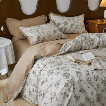 Strict selection of category A light luxury long staple cotton three or four piece set of retro style cotton bed sheet quilt cover cotton bed hat kit bedding