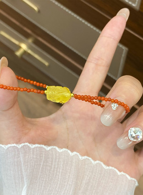 新中式简约时尚复古百搭蜜蜡南红手链串珠珠子轻奢小众叠戴手饰女