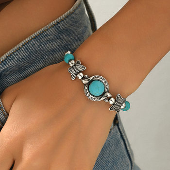 European and American Cross-Border Hot-Selling Versatile Turquoise Ethnic Style Bracelet Bohemian Small Butterfly Sweet Ladies Bracelet