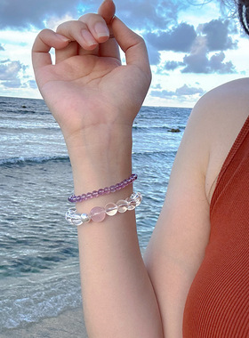 天然冰透白水晶手链女2024年新款轻奢小众精致级感串珠叠戴手串