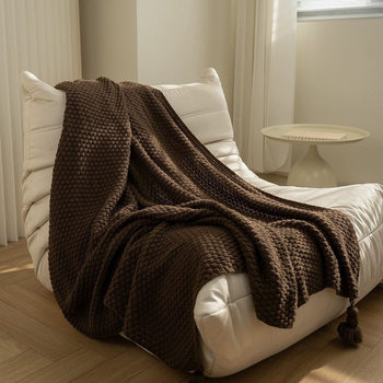Maillard Blanket Nordic Large Tassel Solid Color Throw Blanket Homestay Bed End Blanket Knitted Blanket Brown Coffee Sofa Blanket Simple