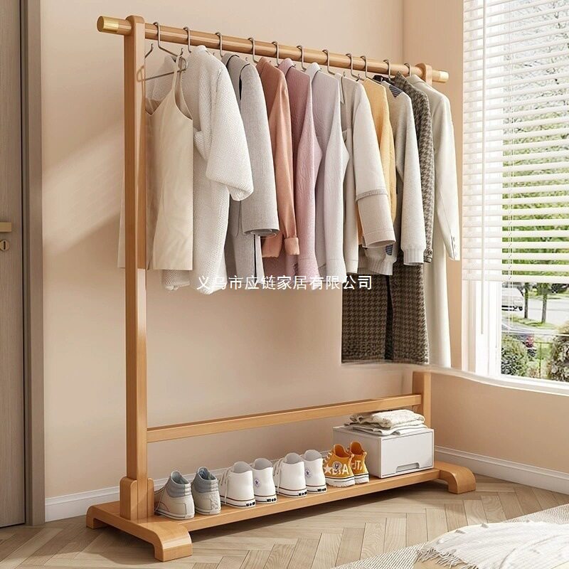 German Solid Wood Clothes Hanger Household Nordic Clothes Hanger Floor-Standing Bedroom Bedside Simple Coat Rack