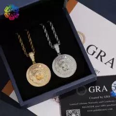 New Lion Head Disc Necklace S925 Silver Inlaid Moissanite Pendant European and American Hip-Hop Style Men's Domineering Accessories