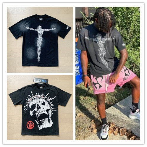 เสื้อยืด Hellstar แบรนด์แฟชั่นสุดฮิตจากอเมริกา สไตล์ฮิปฮอป ผ้าวอช ลายพิมพ์วินเทจ สำหรับทั้งชายและหญิง
