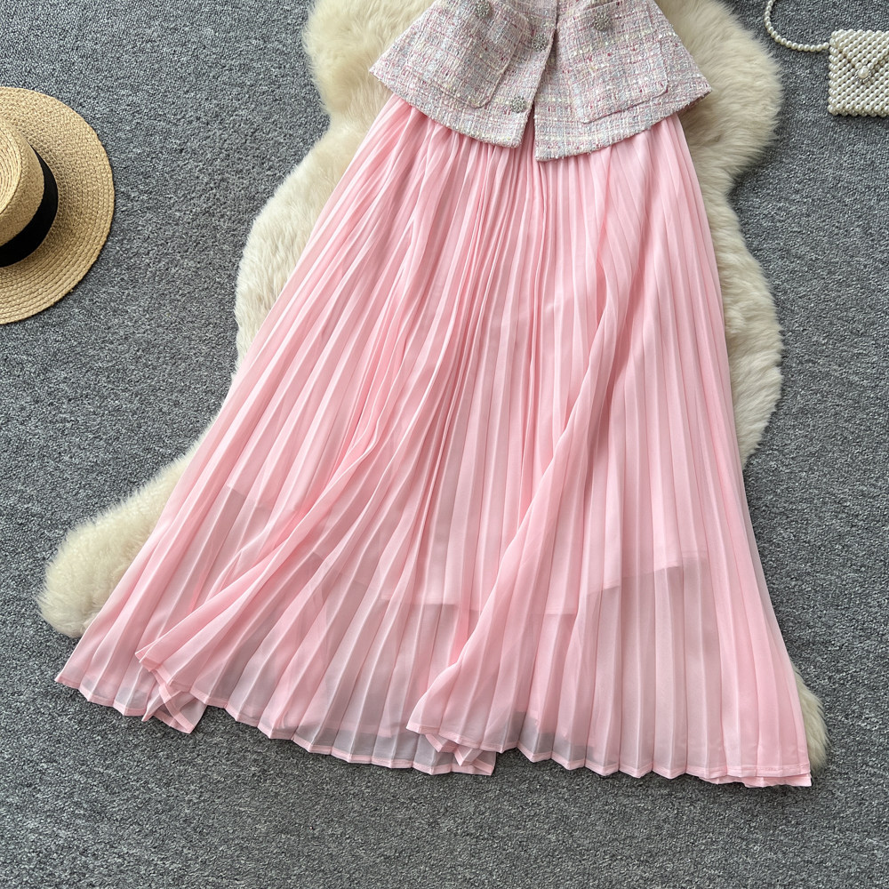Chic Sequin Pleated A Line Dress Round Neck Waist Defining Summer Style Elegant for Work or Casual Events Wholesale