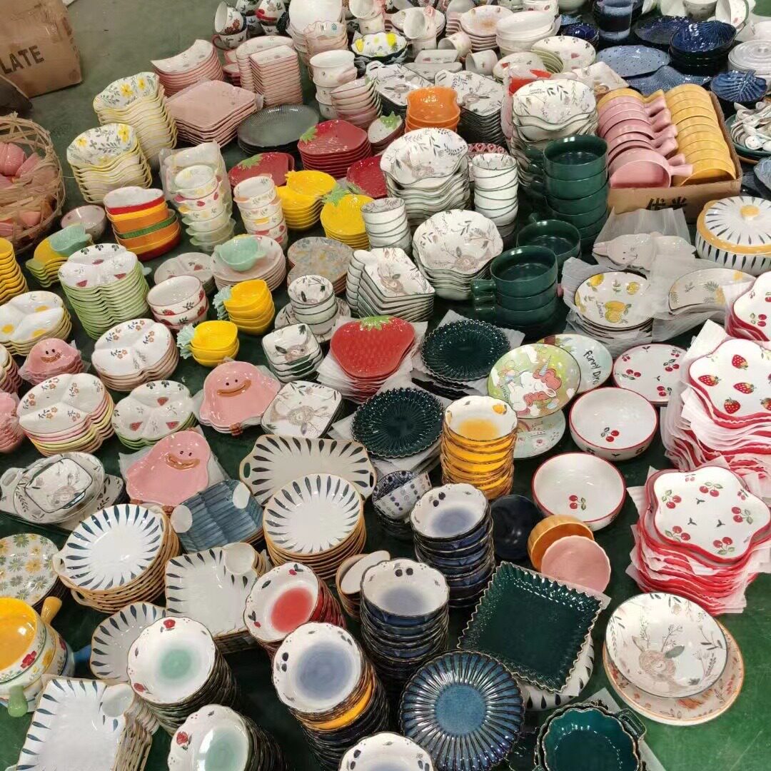 Street Stall Ceramic Tableware Internet Celebrity Export Ceramic Wholesale Style Random Mixed Blind Box Bowl Street Stall Plate Mixed Batch
