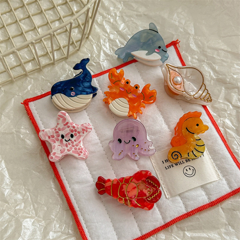 Whale Dolphin Ocean Style Series Acetic Acid small size Clip Girl's Sweet Half-Tie Small and Exquisite Hairpin Hair Accessories