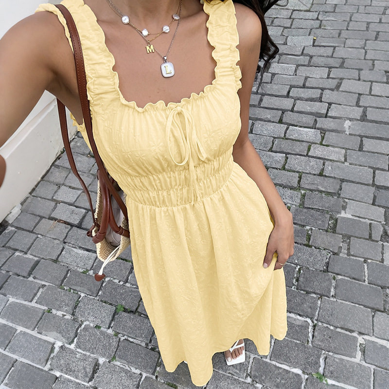 Solid Color Ruffle Hem Cami Dress Soft Fabric Elegant Design Vacation Style Wholesale Available