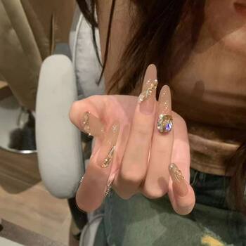 Ice transparent light coffee nude color with diamond temperament wearing nail nail piece pure cold feeling senior nail patch detachable