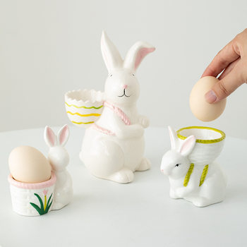 Breakfast Egg Holder Ceramic Egg Cup Egg Ring Beauty Egg Stand Powder Puff Stand Trendy Small Ornament with a High-End Feel
