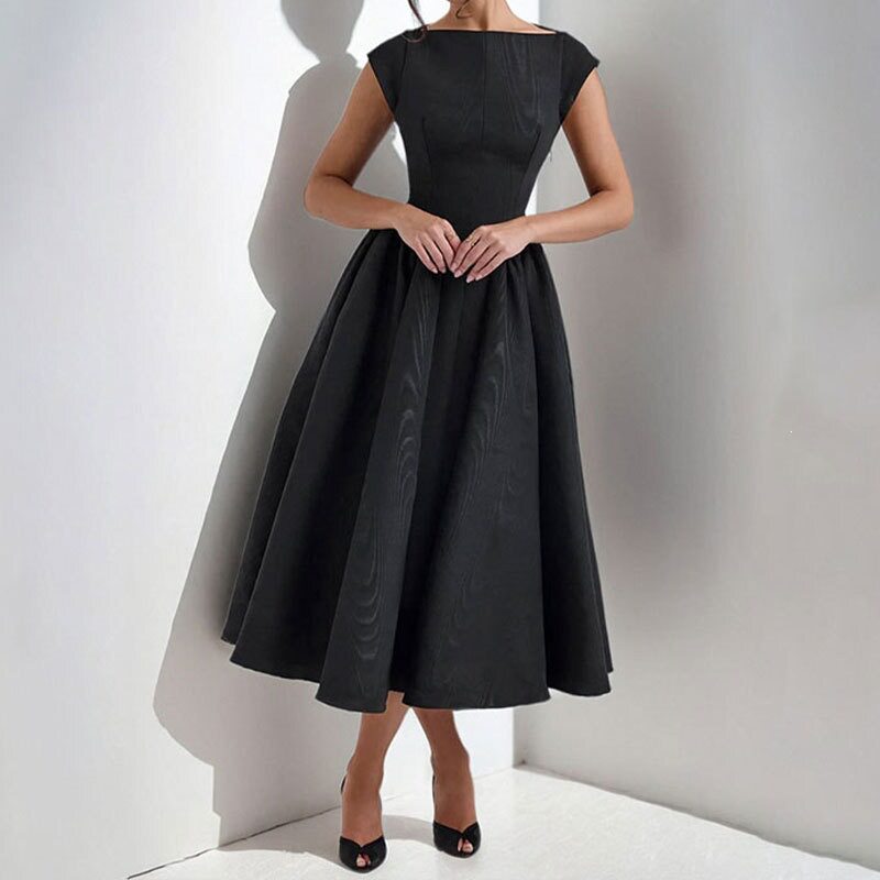 Elegant Sleeveless A Line Dress Solid Color Waist Defined Round Neck Spring Fashion for Women Wholesale Available