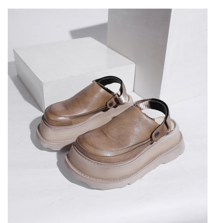 Dép mule nữ mũi vuông gót thấp phong cách cổ điển — đen, màu kaki