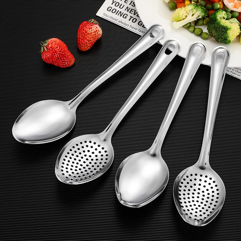 Buffet Special Sub-spoon Stainless Steel Colander Household Kitchen Long Handle Pointy Spoon Restaurant Public Vegetable Spoon for Fishing Gracilaria