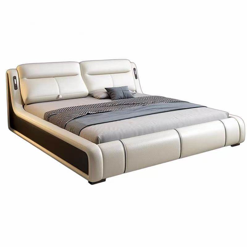 Multifunctional Italian-Style Light Luxury Genuine Leather Modern Simple Children's Bed Adjustable New Bedroom Storage Large Bed