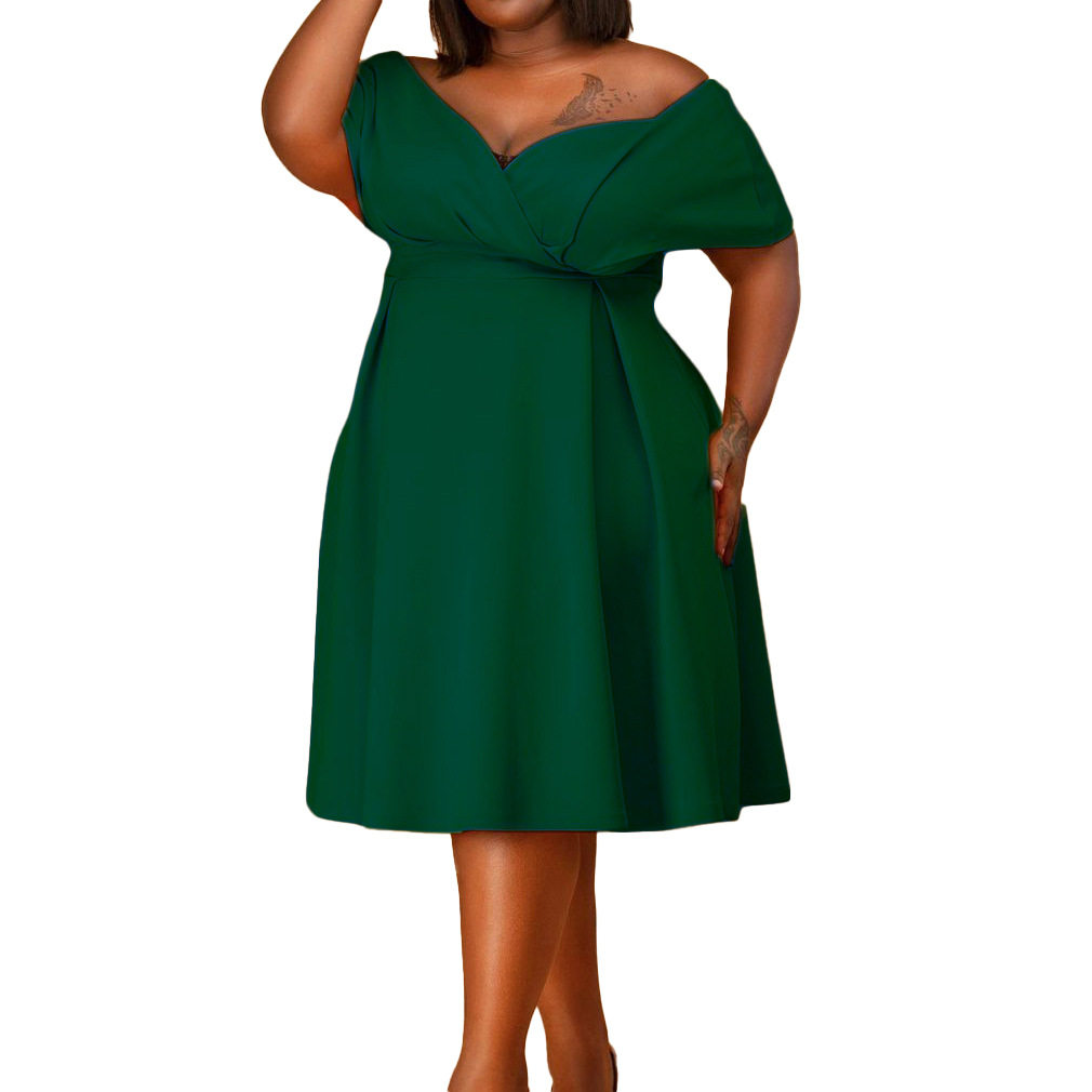 Summer Womens Dress Short Sleeve V Neck Solid Color Plus Size Off Shoulder Casual or Party Wear Wholesale