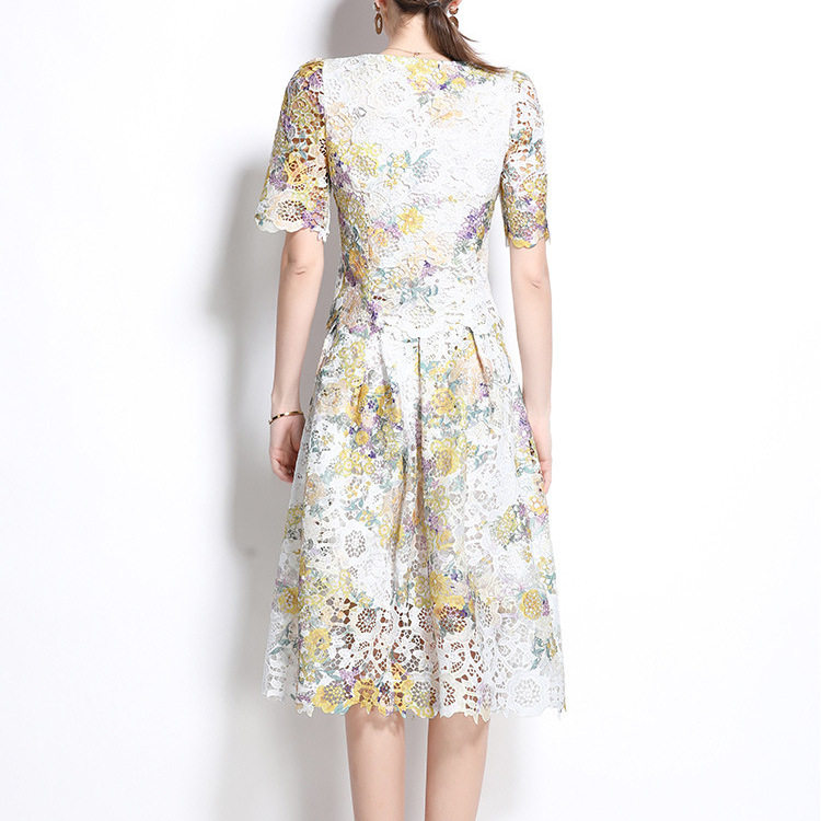 Chic Two Piece Set Elegant Sheer Lace Top with Short Sleeves Flattering Skirt Perfect for Summer Events Wholesale