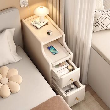 Solid wood bedside table Mini small narrow bedside cabinet bedroom locker with lock modern simple narrow edge storage rack