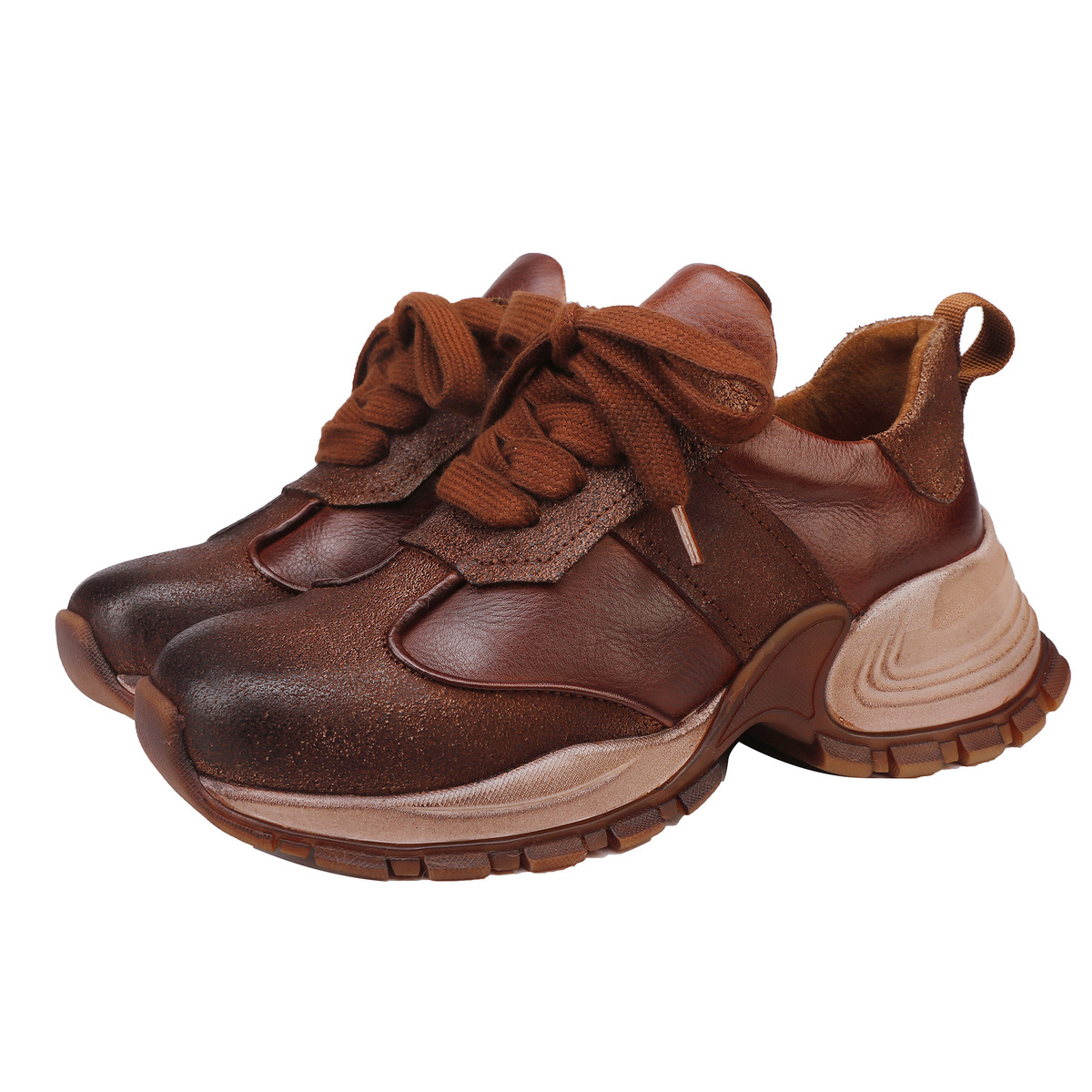 Giày sneaker nữ da bò thật phong cách thể thao cổ điển — nâu