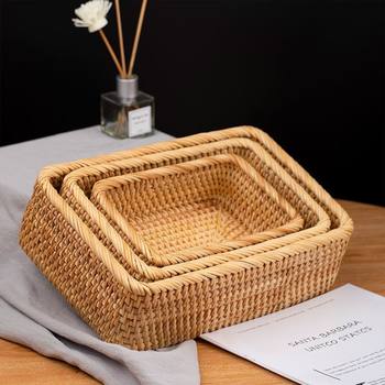 Vietnamese Rattan Rectangular Storage Basket, Rectangular Storage Basket, Chinese-Style Frame Storage Basket, Handmade Rattan Weaving Craft