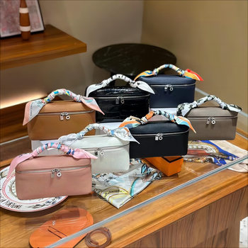 First-Layer Cowhide Lp19 Lunch Box Bag, Single Shoulder Crossbody Makeup Bag, High-End Versatile Handbag, Women's Small Square Bag