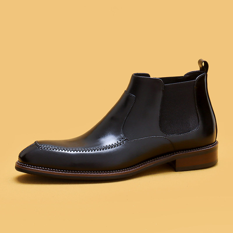 Giày Boot Nam Da Thật Cổ Cao Chiều Cao Đế Khoảng 3cm Màu Nâu, Đen