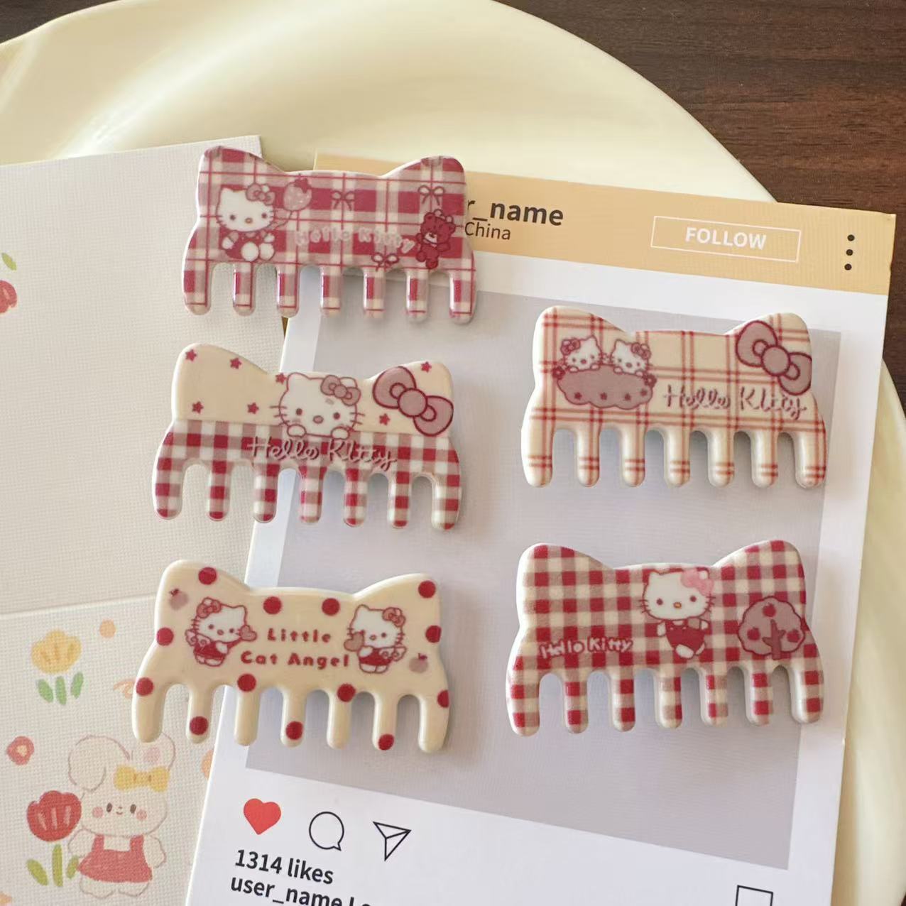 Sweet and cool style white cat comb hairpin Japanese style s...