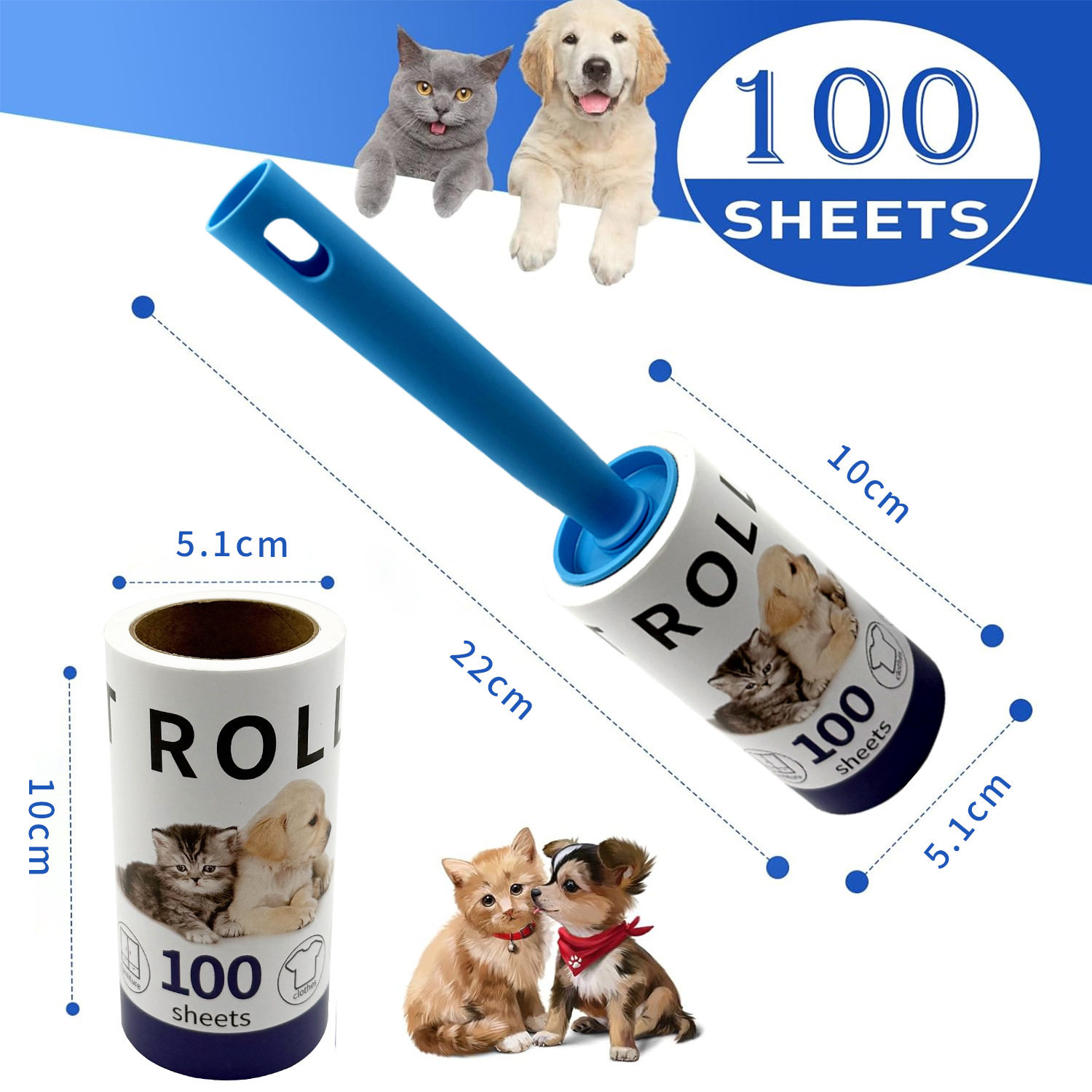 Cross-border Hot Sale Pet Hair Sticker 100 Tear Roller Hair Sticky Paper Tearable Replacement Dust Sticky Paper Clothes Cleaning