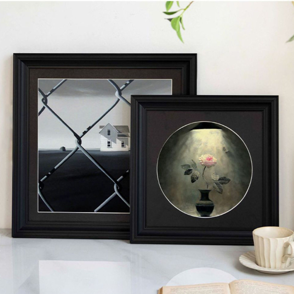 French Retro Black Photo Frame Display Frame Cardboard A3A4 Solid Wood Picture Frame Mounted Wall High-Level Sense