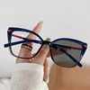 New fashion cat eye glasses frame female fashion personality Internet celebrity plain glasses frame cross-border color-changing anti-blue light glasses