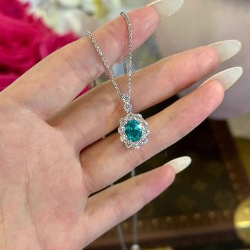 Dopamine Retro Paraiba Emerald Necklace for Women, Tourmaline Diamond Collarbone Chain, French Retro Style