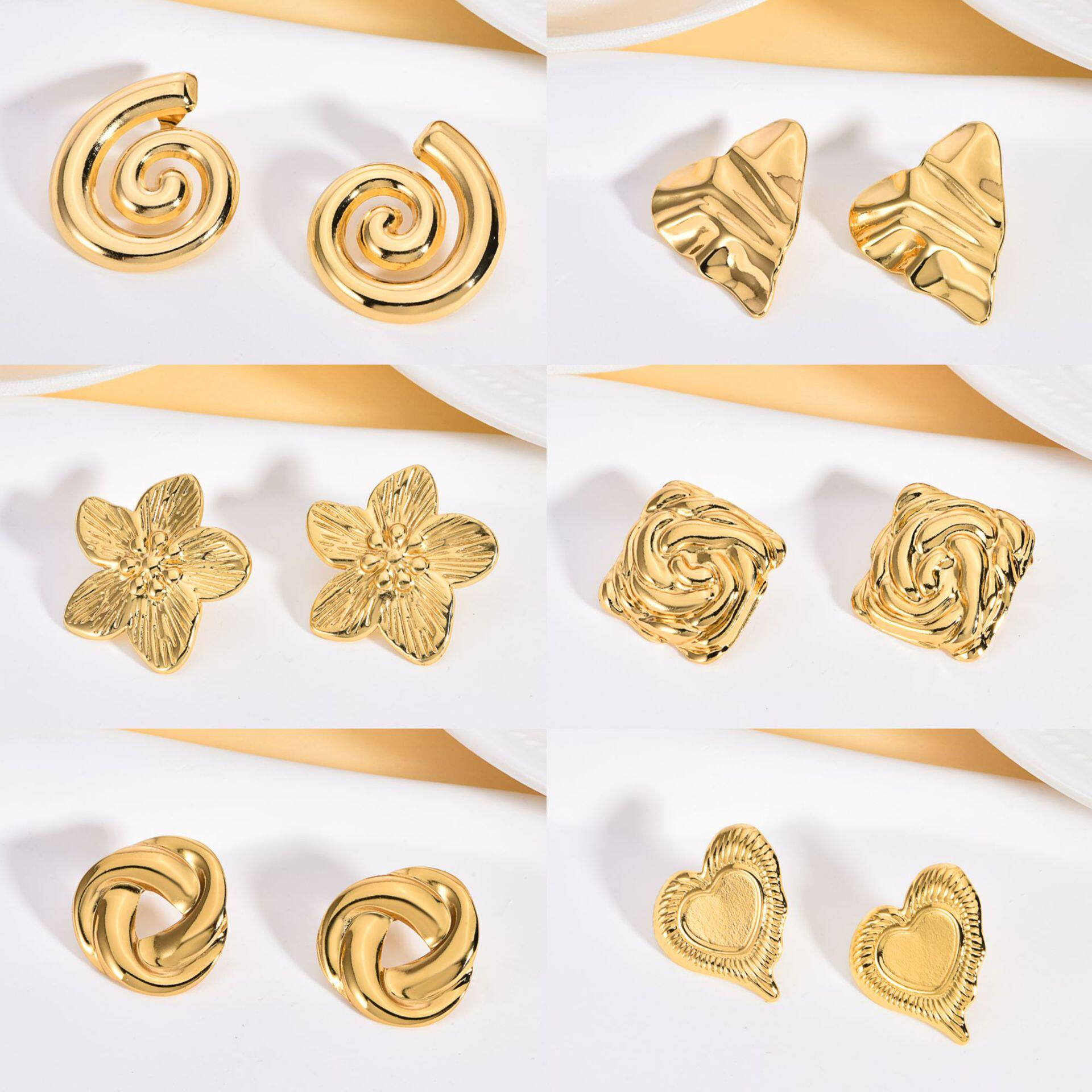 European and American cross-border 304 stainless steel hydraulic earrings retro design concave and convex irregular geometric jewelry
