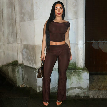 K24ST484 European and American-style Cross-border Women's Autumn and Winter Pullover Vest Button Navel High Waist Pleated Micro Horn suit