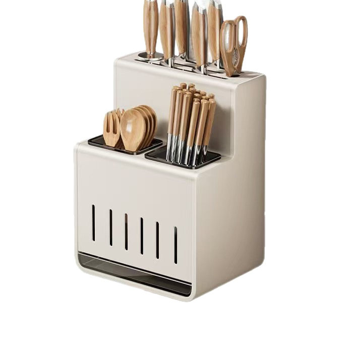 Cream-Style Knife Holder Storage Rack Kitchen Punch-Free Kitchen Knife Chopstick Barrel Integrated Storage Rack Wall-Mounted Knife Rack