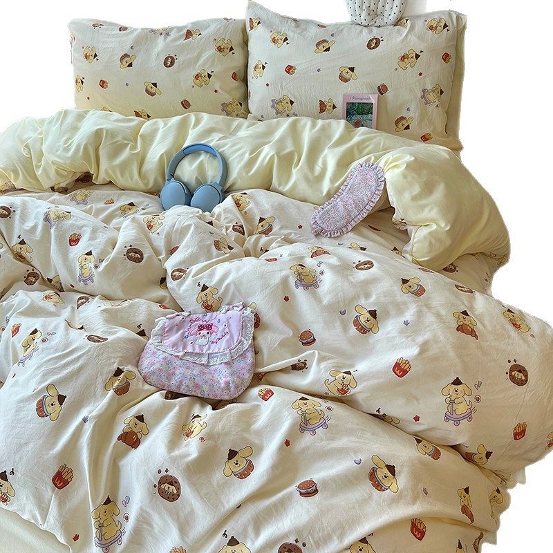 Four-Piece Set of Class a Maternal and Infant Grade Bedding, Washed Cotton Double-Layer Gauze Bed Sheetss and Fitted Bed Sheetss, Student Dormitory Three-Piece Set
