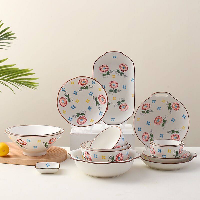 Nordic dish set creative ceramic bowl household dish soup bowl simple underglaze color ceramic tableware wholesale