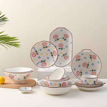 Nordic dish set creative ceramic bowl household dish soup bowl simple underglaze color ceramic tableware wholesale