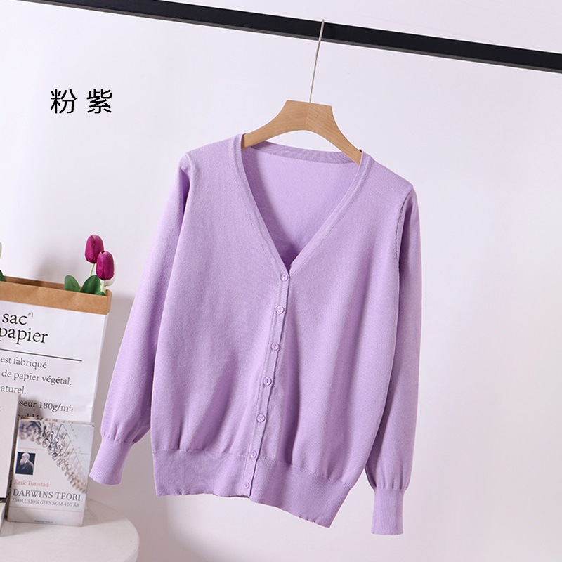 春秋新款气质针织开衫春夏宽松大码女装纯色丝光棉空调衫外套上衣