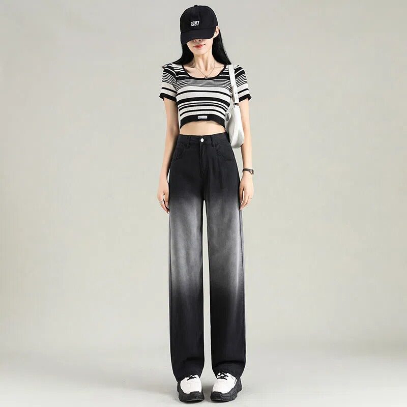 High Waisted Wide Leg Jeans for Women Plus Size Spring Korean Style Flattering Fit Floor Length Wholesale
