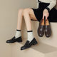粗跟小皮鞋2024新款秋冬复古百搭乐福鞋中跟圆头英伦风真皮单鞋女